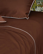 Percale Cotton Flat Sheet with Decorative Stitching | Chocolate with White Trim