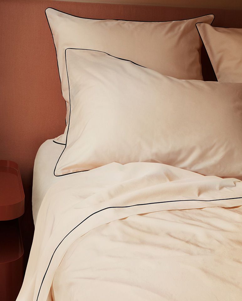 Drap plat Percale de coton Finition bourdon | Nude Liseré Noir