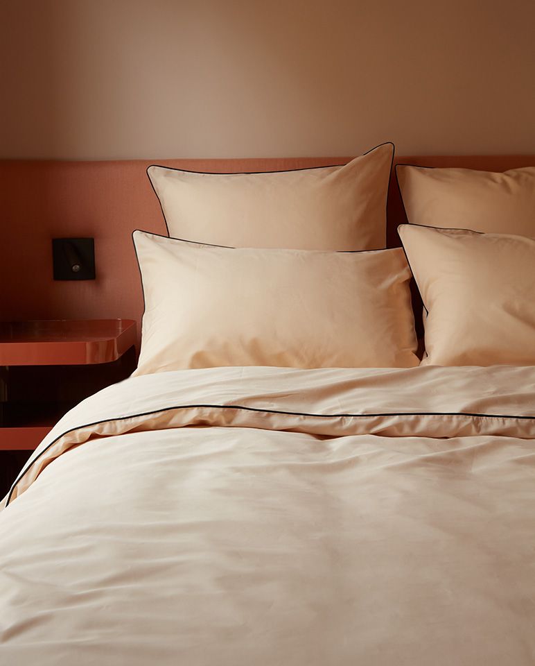 Drap plat Percale de coton Finition bourdon | Nude Liseré Noir