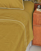 Flat sheet Cotton percale Piping finish | Bronze Green with White Border