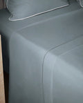 Flat Percale Cotton Sheet with Bourdon Stitch | Grey with Grey Piping