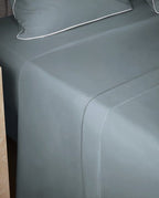 Flat Percale Cotton Sheet with Bourdon Stitch | Grey with Grey Piping