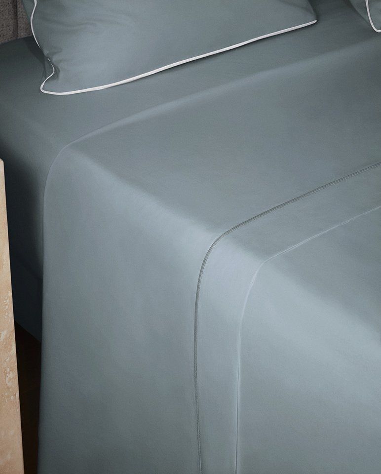 Drap plat Percale de coton Finition bourdon | Gris Liseré Gris