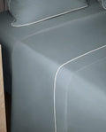 Percale Cotton Flat Sheet with Embroidered Detail | Grey with White Border