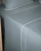 Percale Cotton Flat Sheet with Embroidered Detail | Grey with White Border