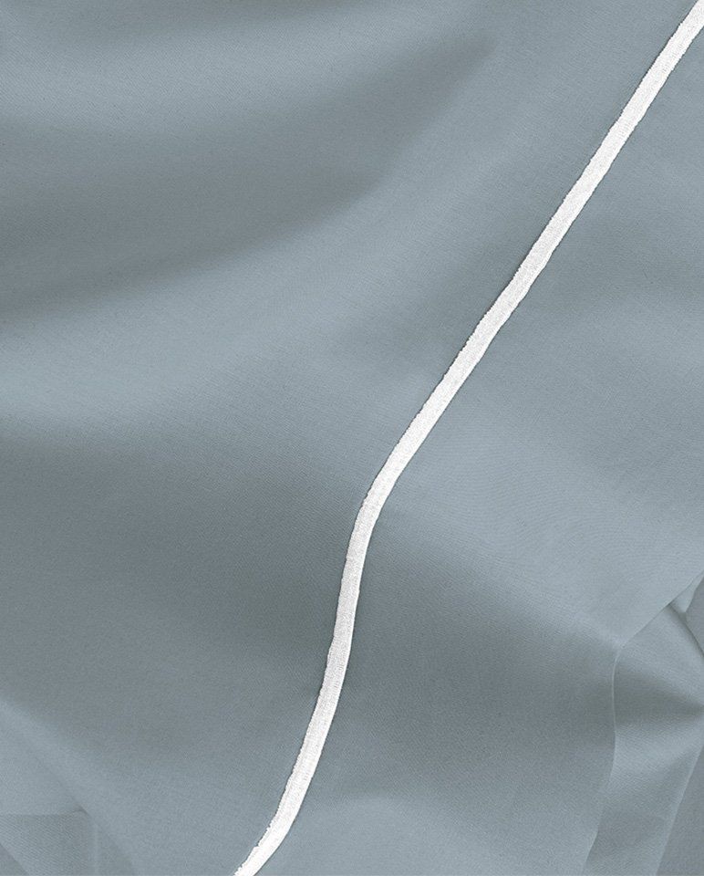 Drap plat Percale de coton Finition bourdon | Gris Liseré Blanc