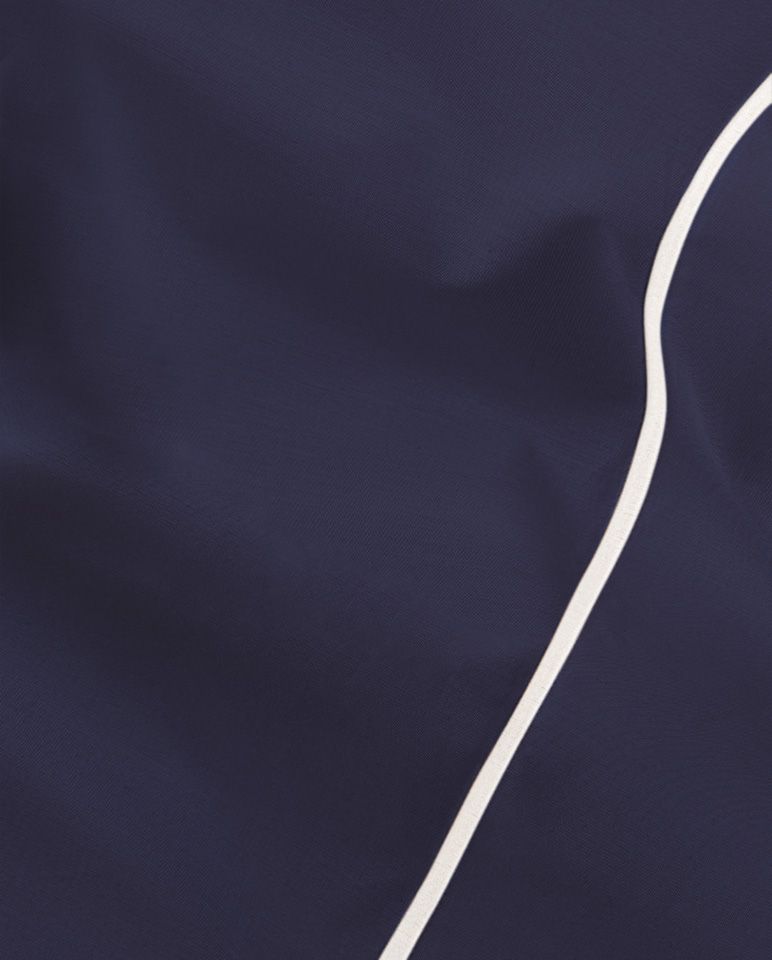 Drap plat Percale de coton Finition bourdon | Bleu Nuit Liseré Blanc