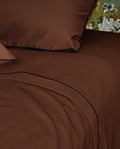 Percale Cotton Flat Sheet with Embroidered Detail | Chocolate with Black Trim
