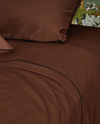 Percale Cotton Flat Sheet with Embroidered Detail | Chocolate with Black Trim