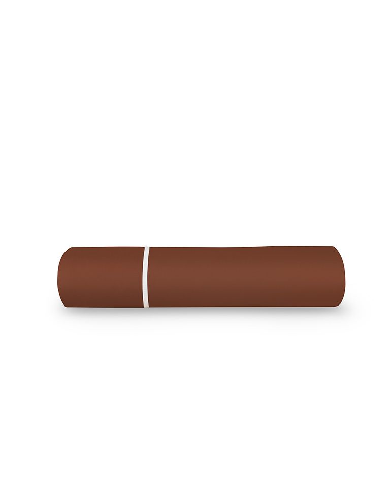Drap plat Percale de coton Finition bourdon | Chocolat Liseré Blanc