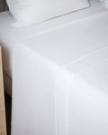 Flat Percale Cotton Sheet with embroidered border | White with White trim