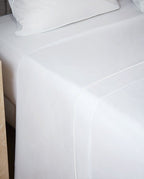 Flat Percale Cotton Sheet with embroidered border | White with White trim