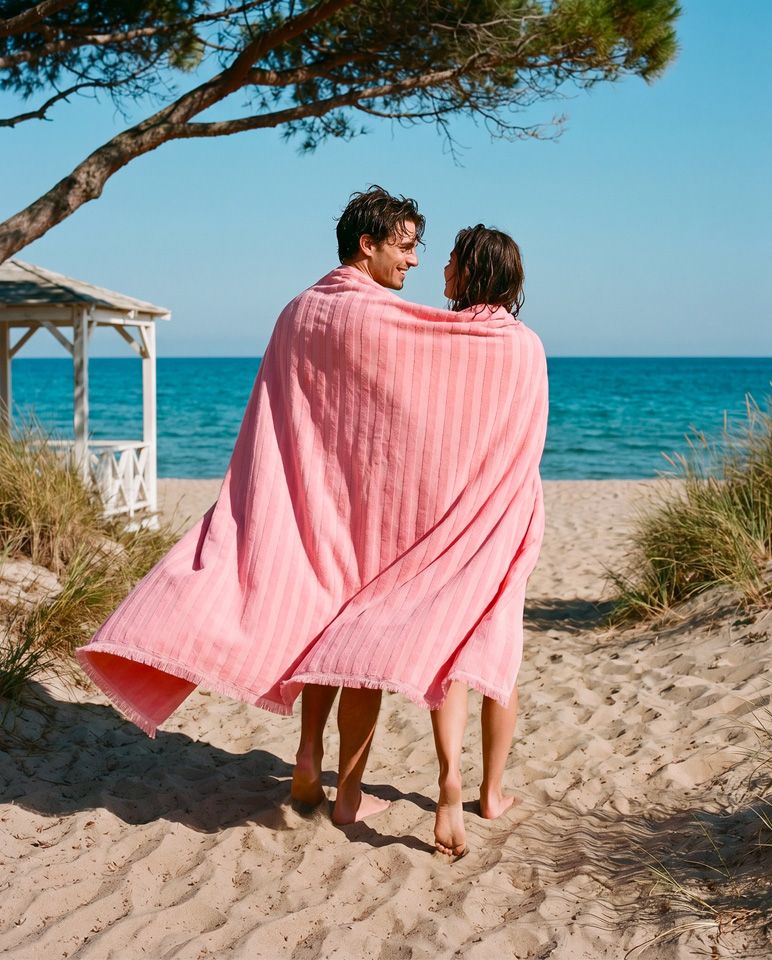 Fouta de plage Rayée XXL 200x200 | Rose Vénus