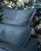 Housse de couette en lin | Bleu Horizon Bourdon Noir
