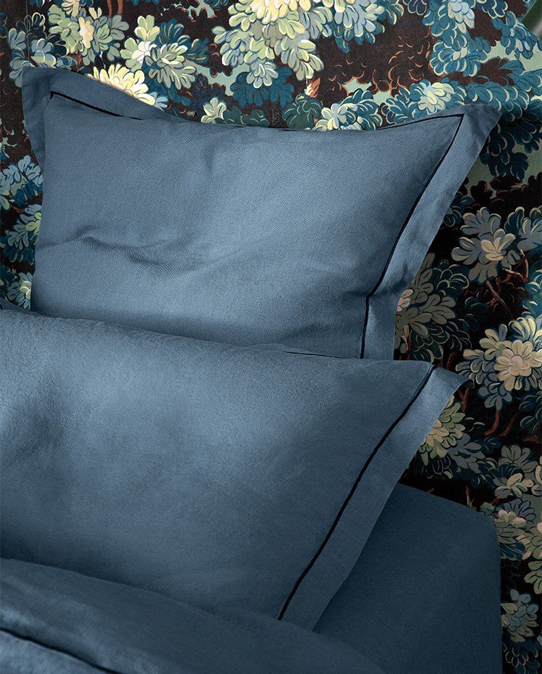 Housse de couette en lin | Bleu Horizon Bourdon Noir