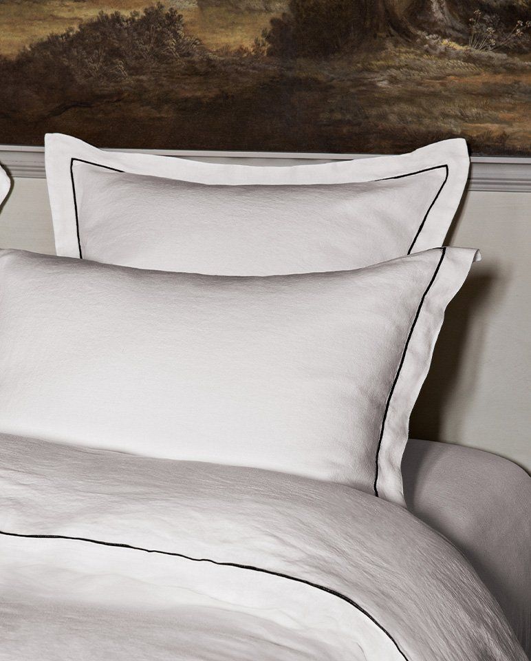Housse de couette en lin | Blanc Bourdon Noir