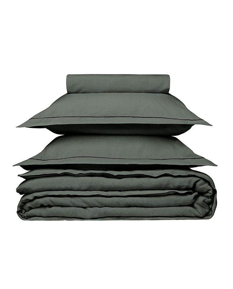 Housse de couette en lin | Gris Laurier Bourdon Noir