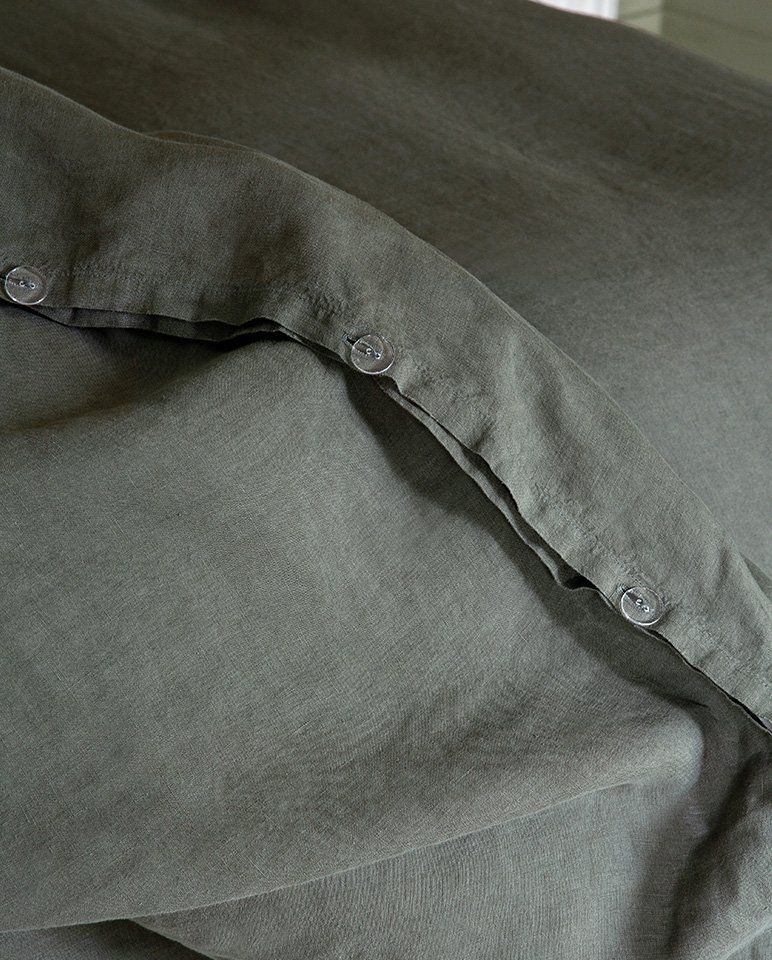Housse de couette en lin | Blanc Bourdon Noir