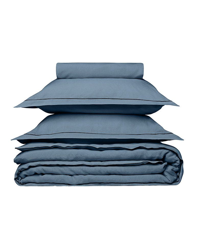 Housse de couette en lin | Bleu Horizon Bourdon Noir