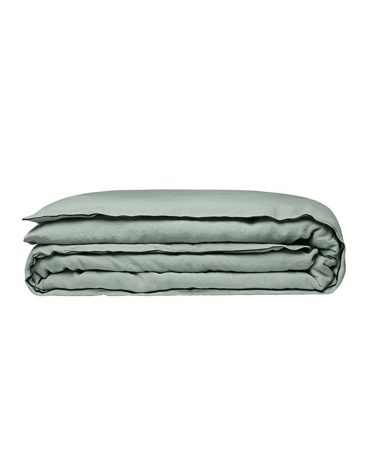 Housse de couette en lin | Vert Sauge Bourdon Noir