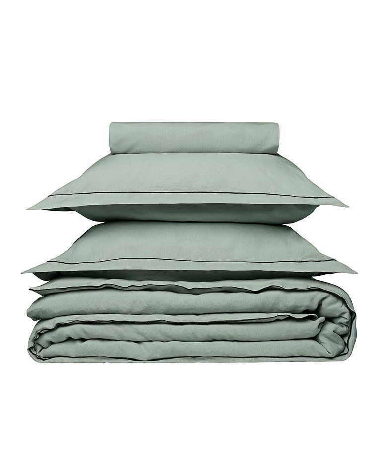Housse de couette en lin | Vert Sauge Bourdon Noir