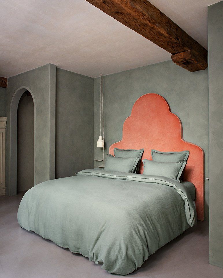 Housse de couette en lin | Vert Sauge Bourdon Noir