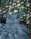 Housse de couette en lin | Bleu Horizon Bourdon Noir