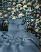 Housse de couette en lin | Bleu Horizon Bourdon Noir