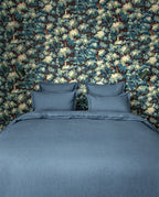 Housse de couette en lin | Bleu Horizon Bourdon Noir