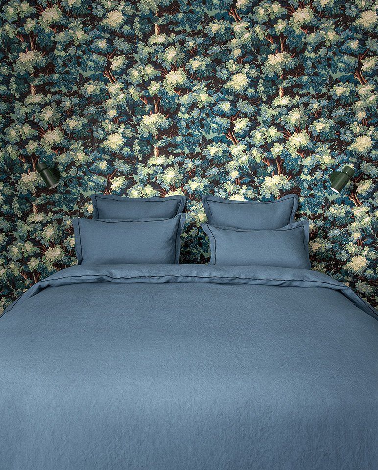 Housse de couette en lin | Bleu Horizon Bourdon Noir