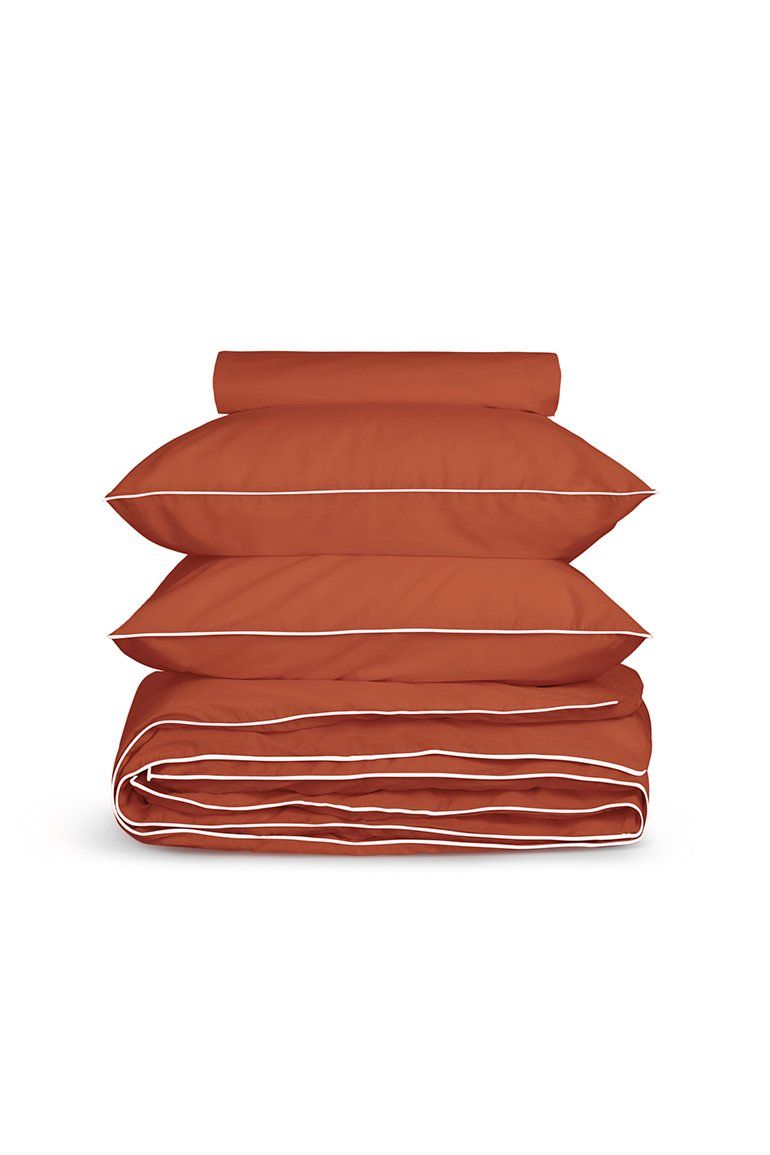 Housse de couette Percale de coton | Terracotta Liseré Blanc