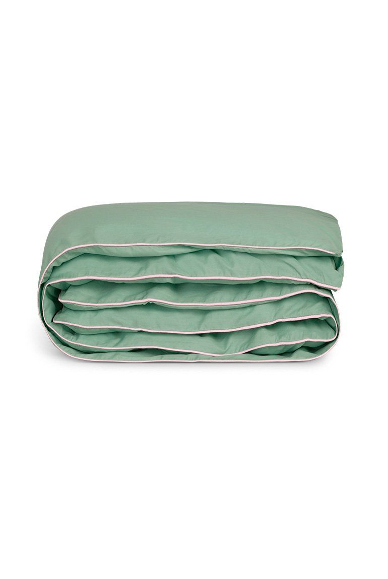 Percale Cotton Duvet Cover | Lichen Green Nymph Pink Piping