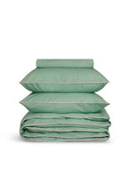 Housse de couette Percale de coton | Vert Lichen Liseré Rose Nymphe