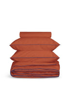 Percale Cotton Duvet Cover | Terracotta with Cobalt Blue Piping