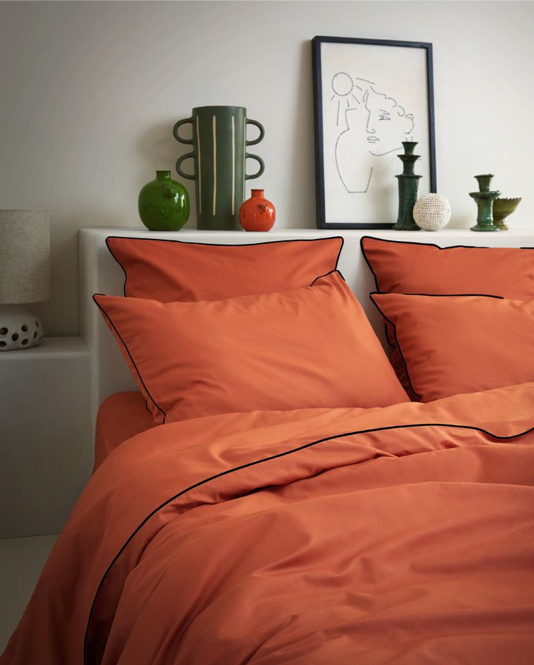 Housse de couette Percale de coton | Terracotta Liseré Noir