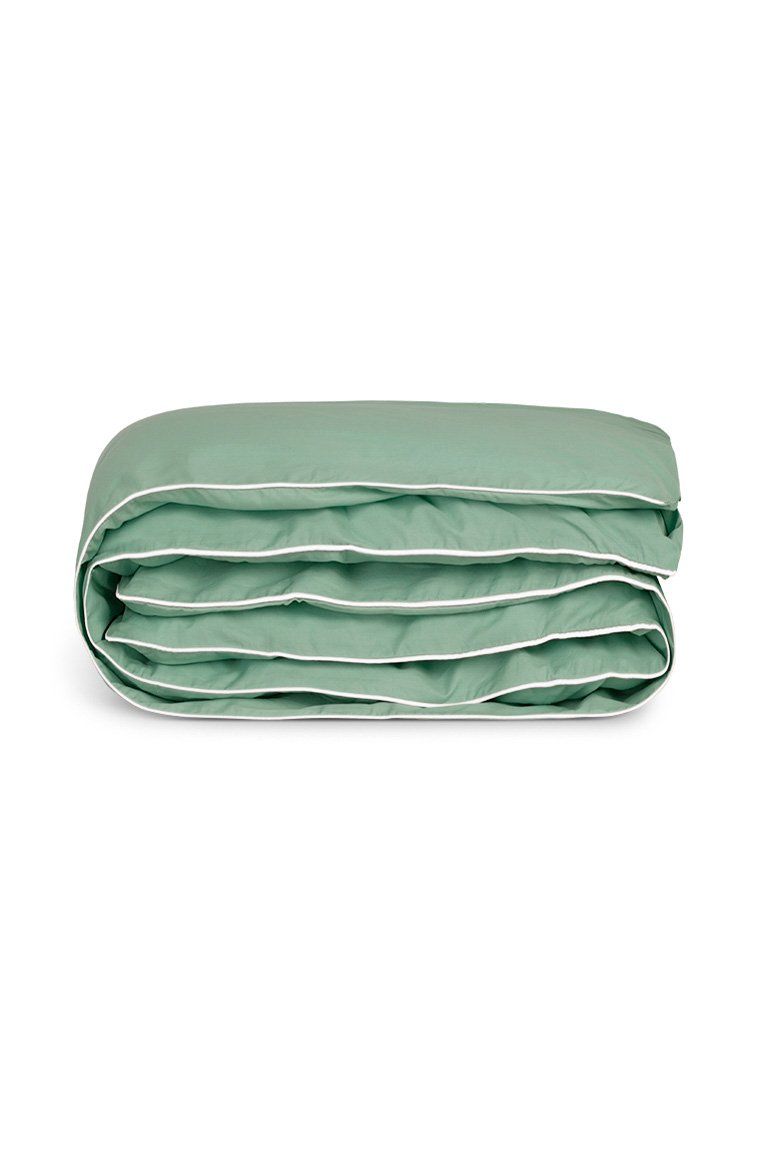 Percale Cotton Duvet Cover | Lichen Green with White Piping