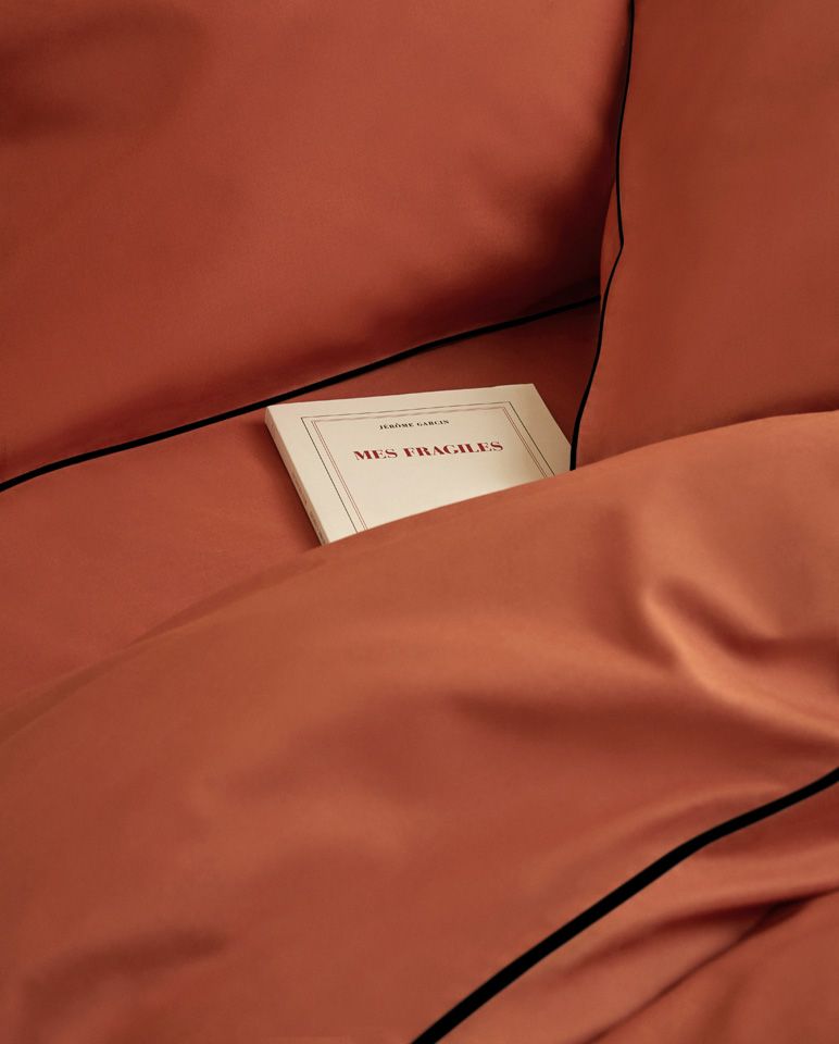 Housse de couette Percale de coton | Terracotta Liseré Noir