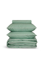 Housse de couette Percale de coton | Vert Lichen Liseré Blanc