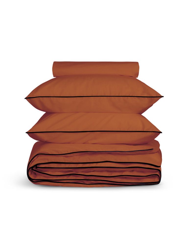 Housse de couette Percale de coton | Terracotta Liseré Noir