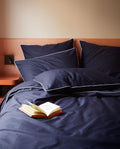 Housse de couette Percale de coton | Bleu Nuit Liseré Blanc