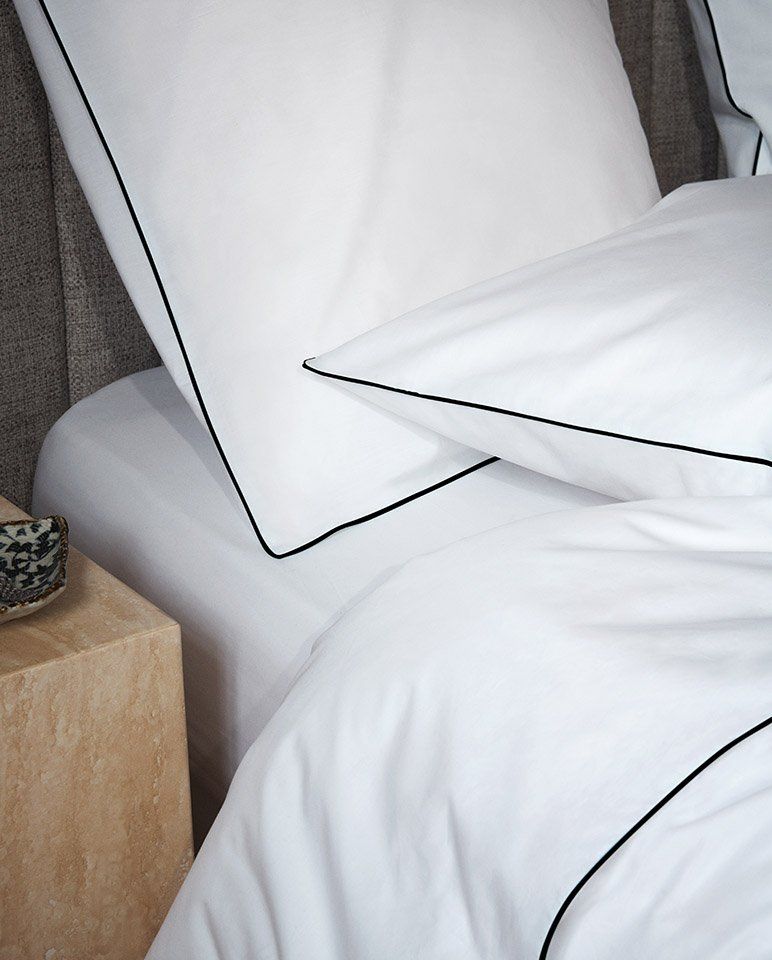 Housse de couette Percale de coton | Blanc Liseré Noir