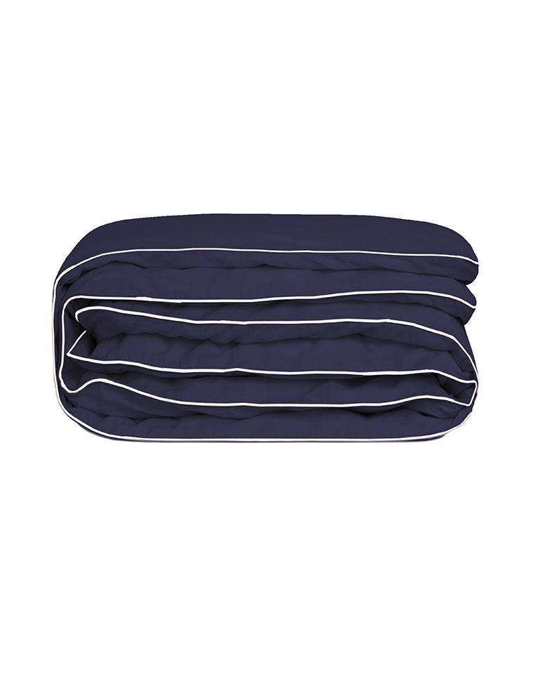 Housse de couette Percale de coton | Bleu Nuit Liseré Blanc