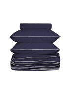 Housse de couette Percale de coton | Bleu Nuit Liseré Blanc
