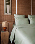 Housse de couette Percale de coton | Vert Amande Liseré Blanc