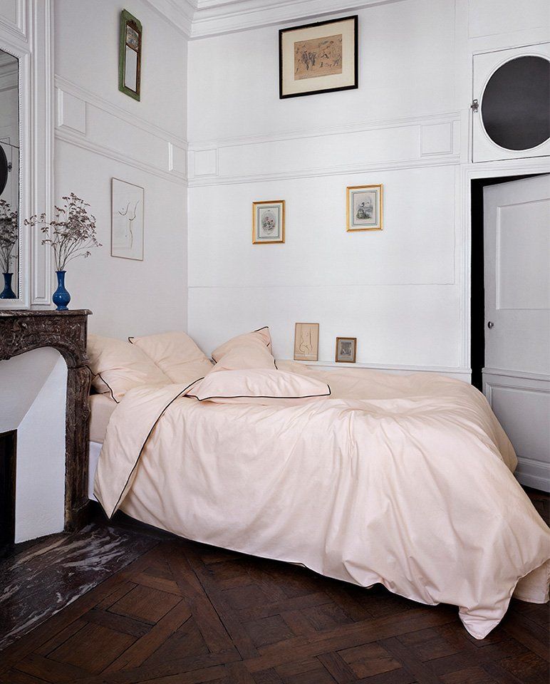Housse de couette Percale de coton | Rose Nymphe Liseré Noir
