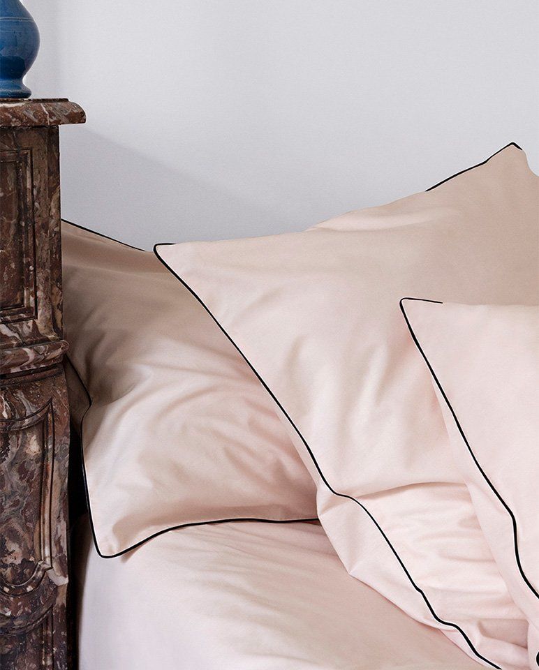 Housse de couette Percale de coton | Rose Nymphe Liseré Noir