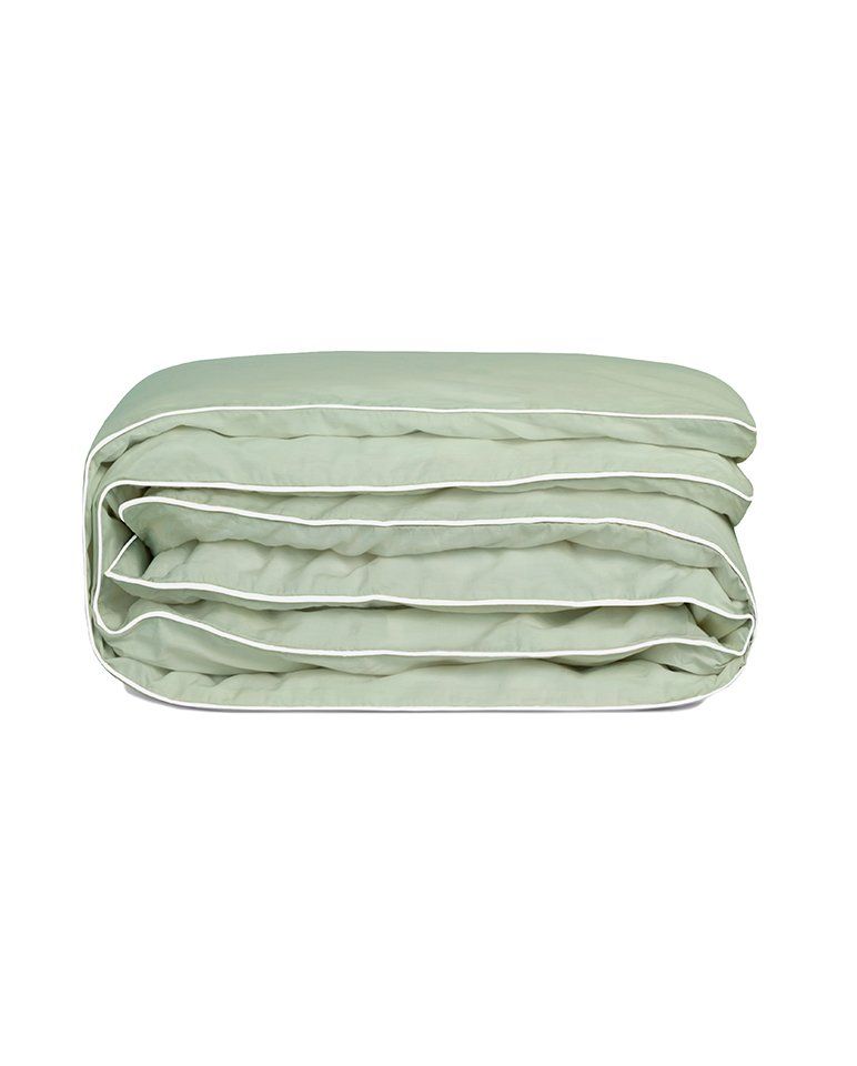 Housse de couette Percale de coton | Vert Amande Liseré Blanc