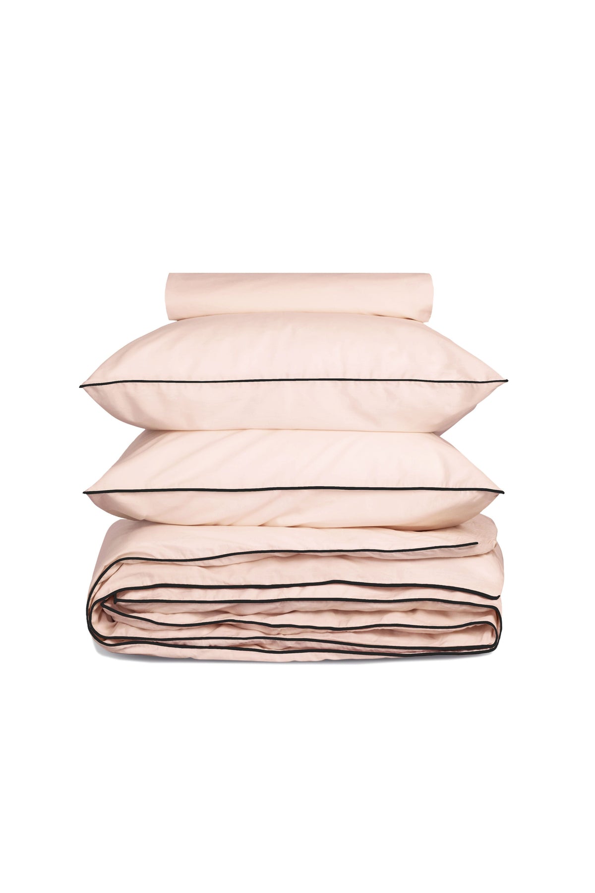 Housse de couette Percale de coton | Rose Nymphe Liseré Noir