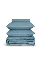 Housse de couette Percale de coton | Bleu Chardin Liseré Rose Nymphe