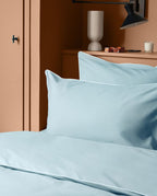 Housse de couette Percale de coton | Bleu Céleste Liseré Blanc